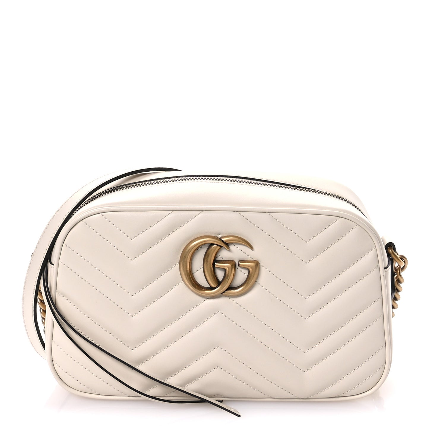 Calfskin Matelasse Small GG Marmont Chain Shoulder Bag White