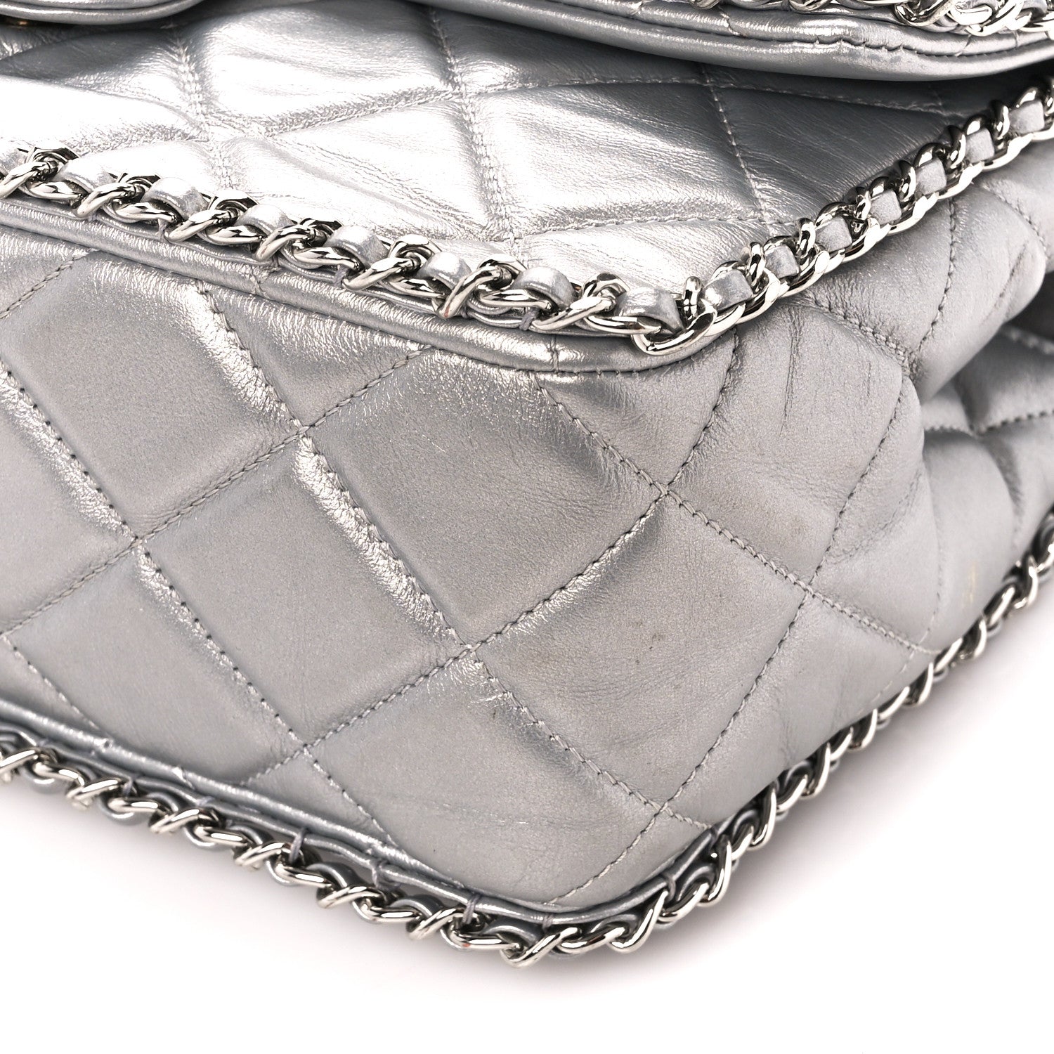 Chanel Metallic Lambskin Medium Chain All Over Flap Silver 11 of 12