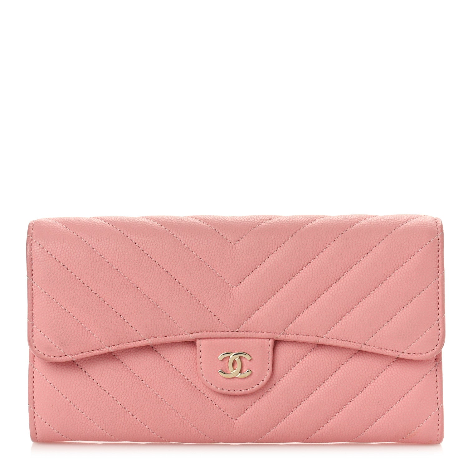 Chanel Caviar Chevron Quilted Large Gusset Flap Wallet Pink 1 of 9
