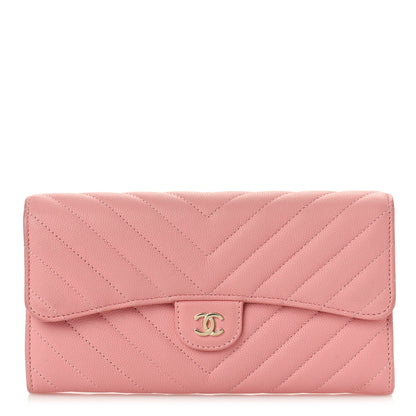 Chanel Caviar Chevron Quilted Large Gusset Flap Wallet Pink 1 of 9