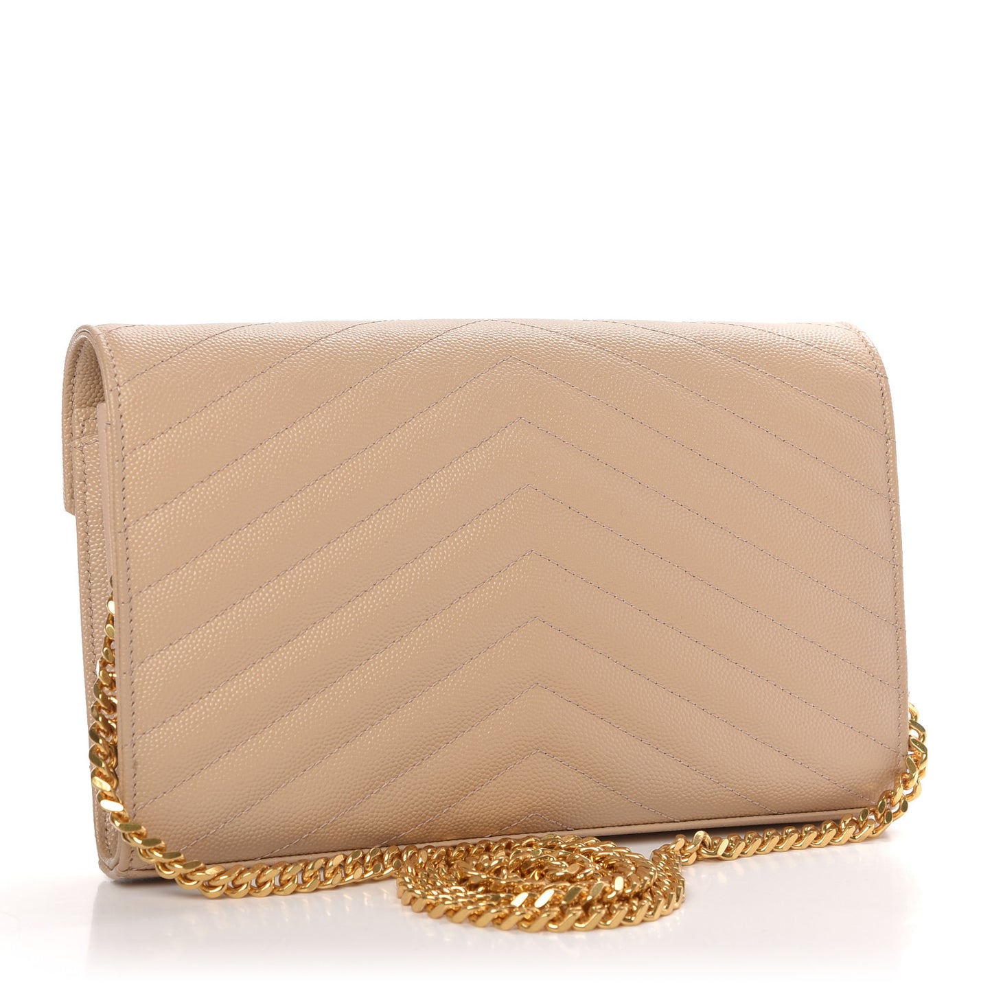 Grain De Poudre Matelasse Chevron Monogram Chain Wallet Dark Beige