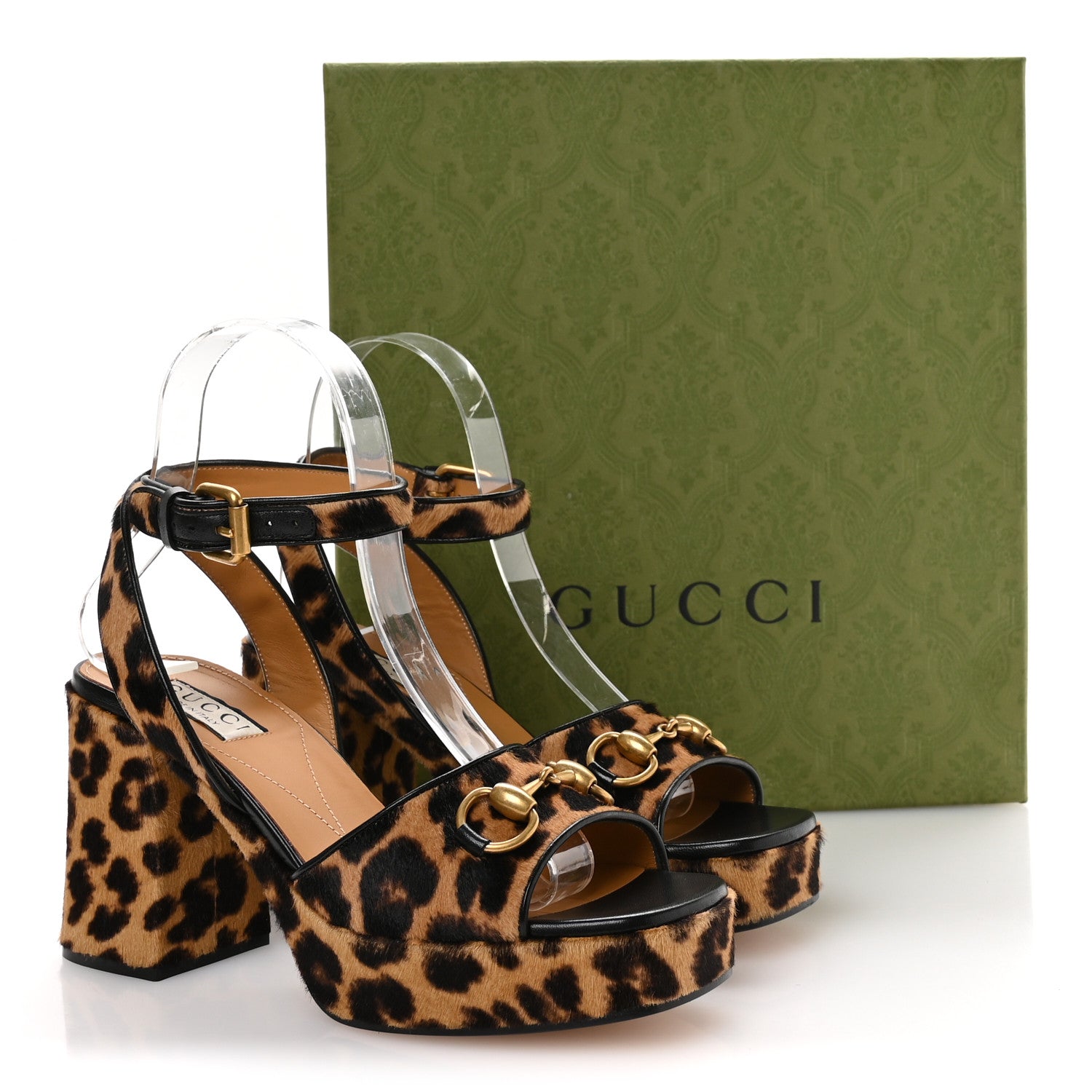 GUCCI ヒョウ柄 サンダル Gucci Calf Hair Leopard Print Horsebit 25/60mm Platform Sandals 36