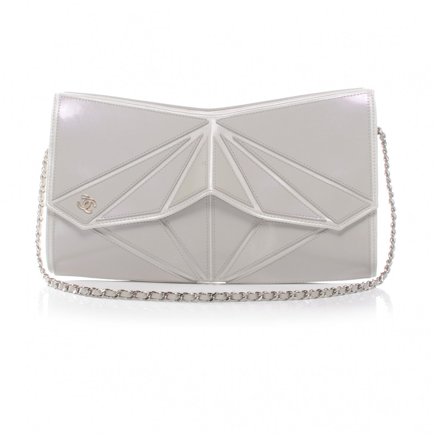 Iridescent Leather Midnight Swim Clutch Bag White