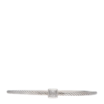 David Yurman Sterling Silver Diamond 3mm Square Cable Wire Bangle 1 of 4