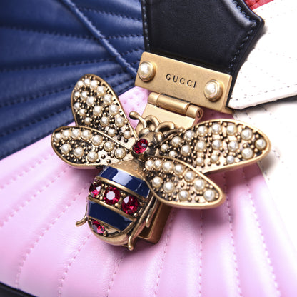 Gucci Calfskin Bamboo Trapuntata Queen Margaret Top Handle Bag Blue Agata Hibiscus Red Mystic White Sugar Pink 16 of 20