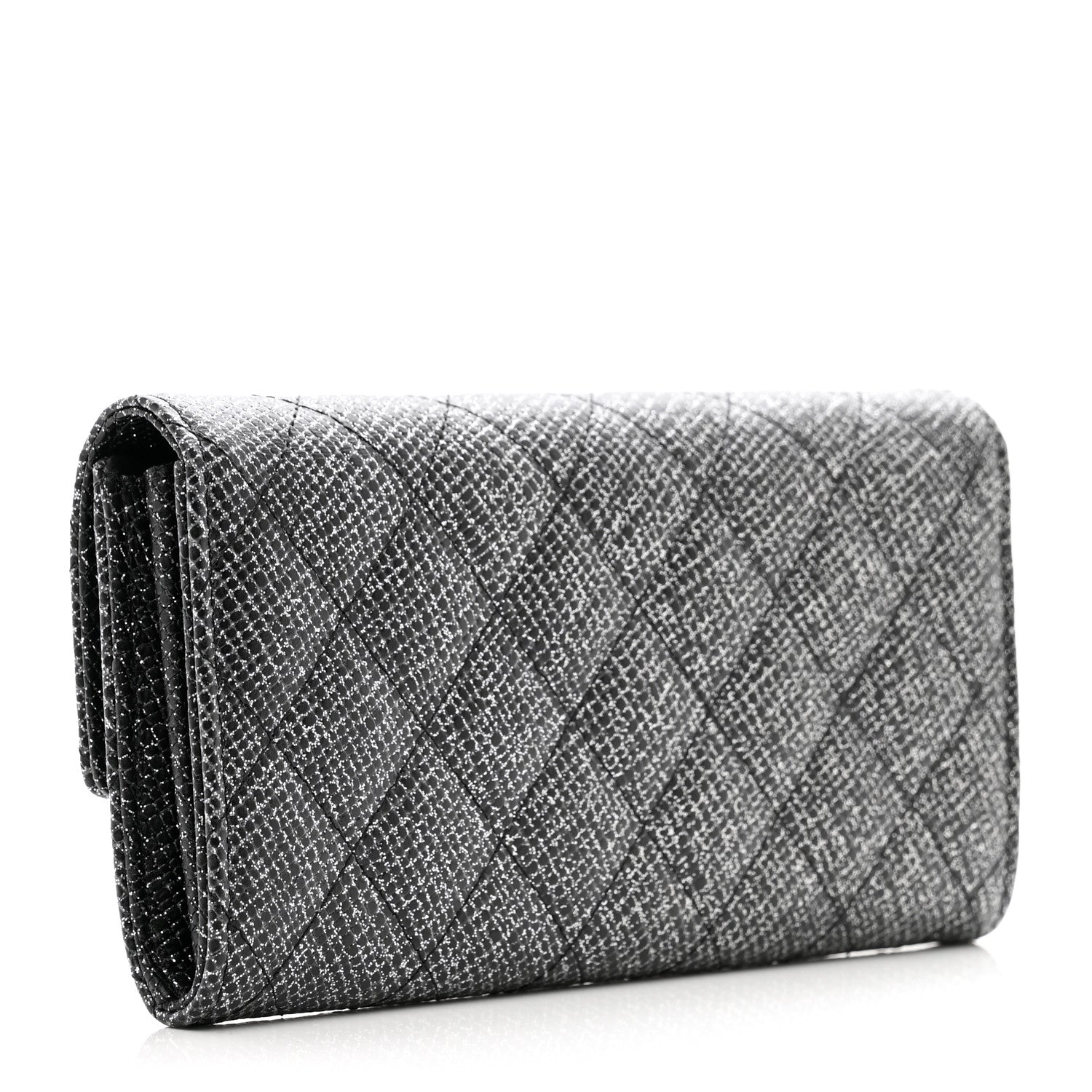 Chanel Glittered Calfskin Quilted Large Gusset Flap Wallet Dark Grey 3 of 8