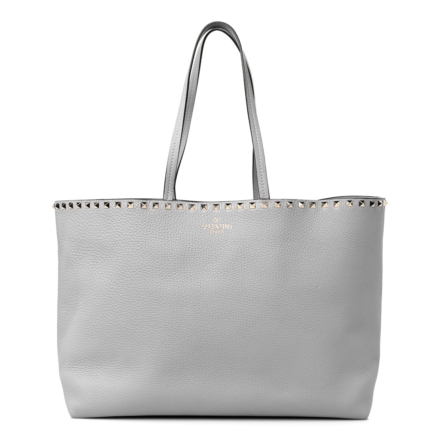 Valentino Garavani Grained Calfskin Rockstud Shoulder Tote Pastel Grey 1 of 10