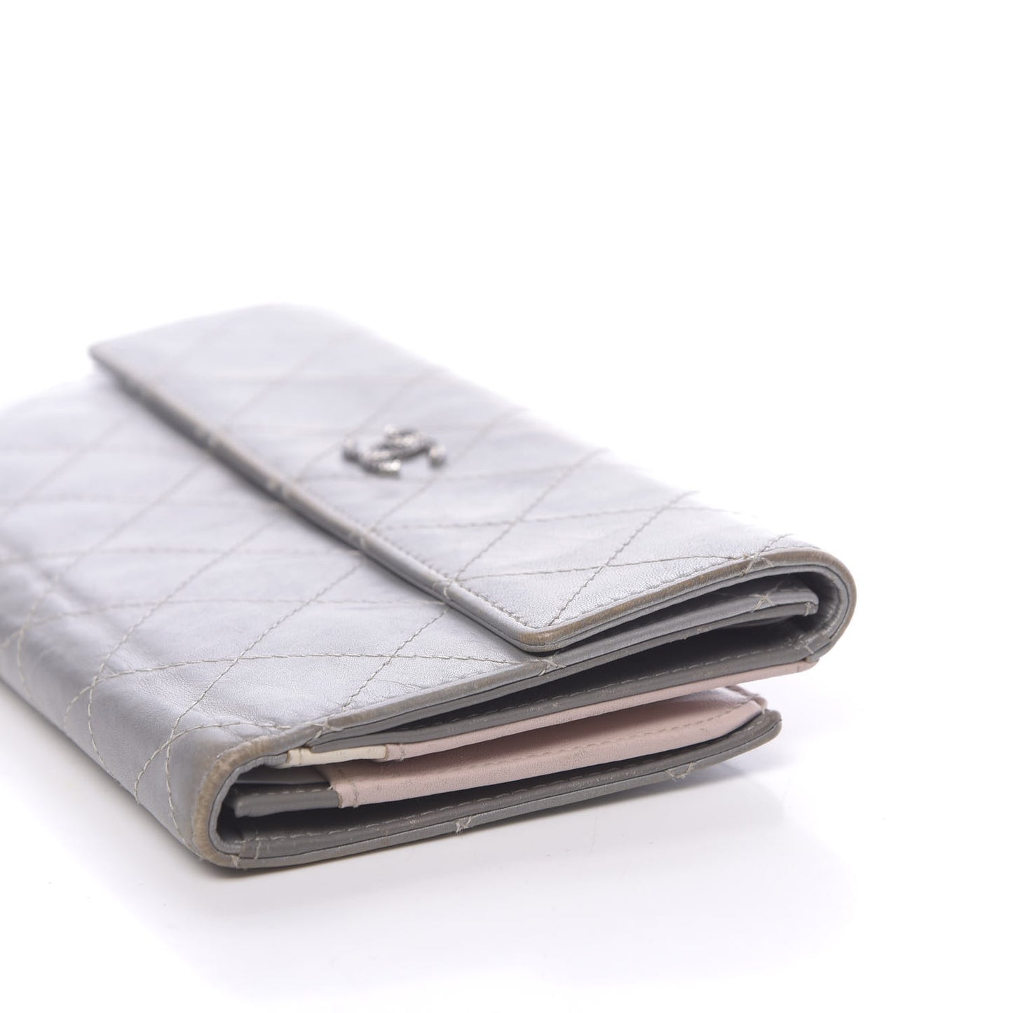 Aged Metallic Calfskin Large Palette Flap Wallet Silver