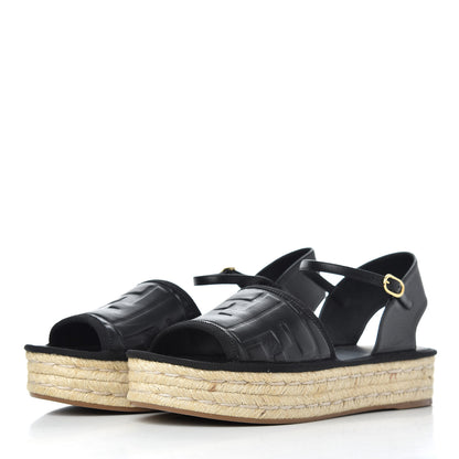 Fendi Nappa FF Embossed Espadrille Platform Sandals 37 Black 3 of 12