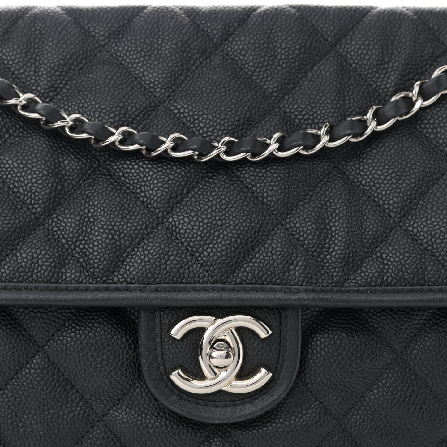 Caviar Quilted Large French Riviera Flap Black