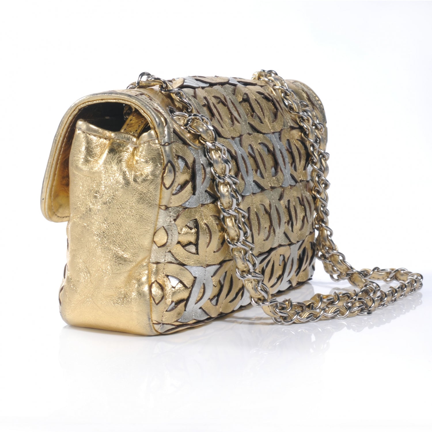 Chanel Calfskin Crackled CC Mix Medium Flap Gold Silver 8 of 9