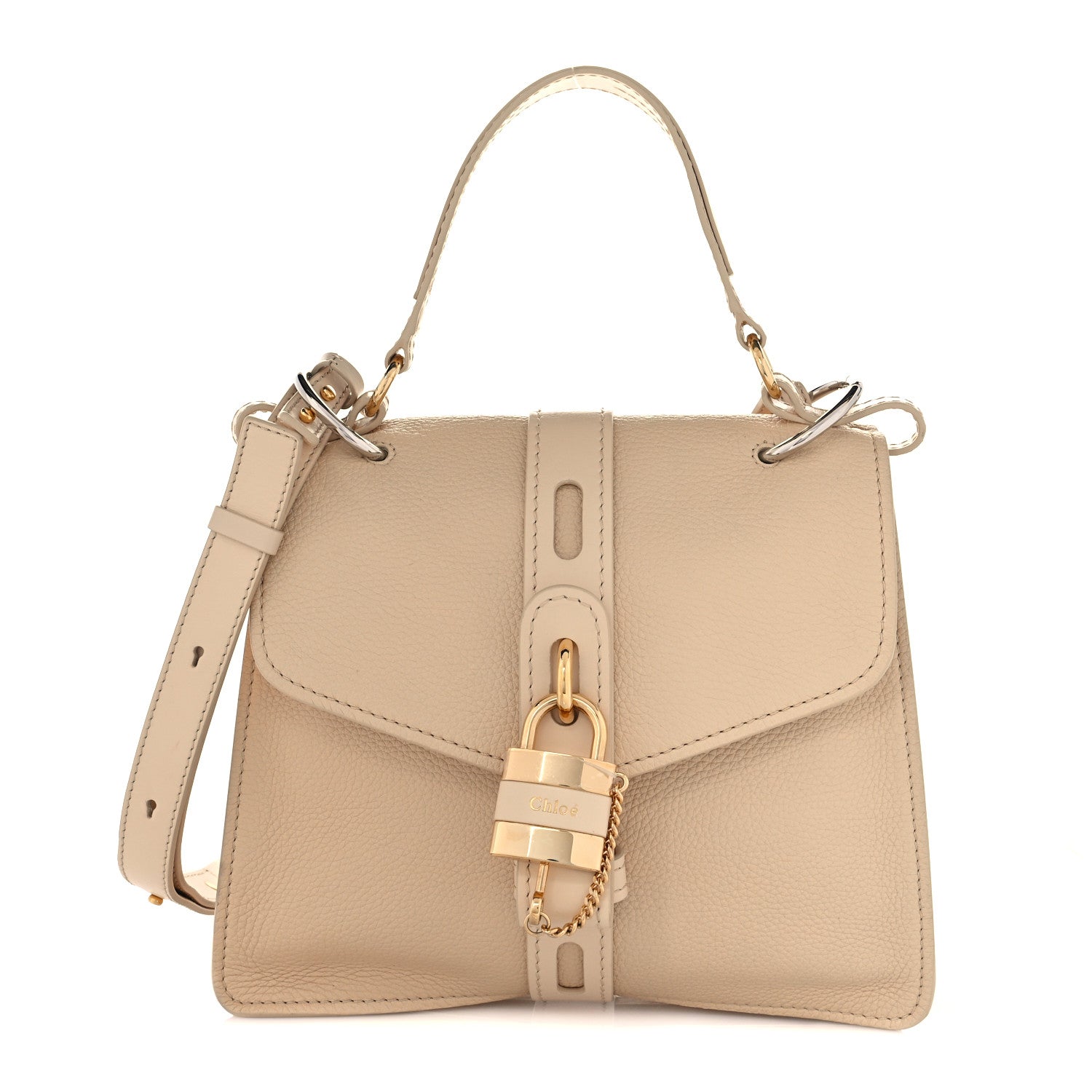 Chloe Shiny Grained Calfskin Medium Aby Day Shoulder Bag Blondie Beige 1 of 10