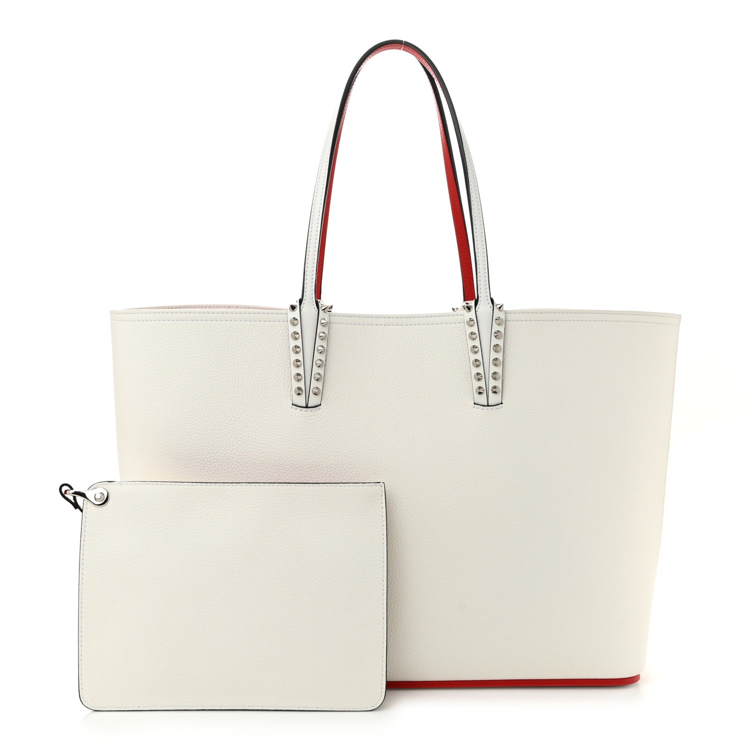 Christian Louboutin Calfskin Spikes Large East West Cabata Tote Snow 3 of 12