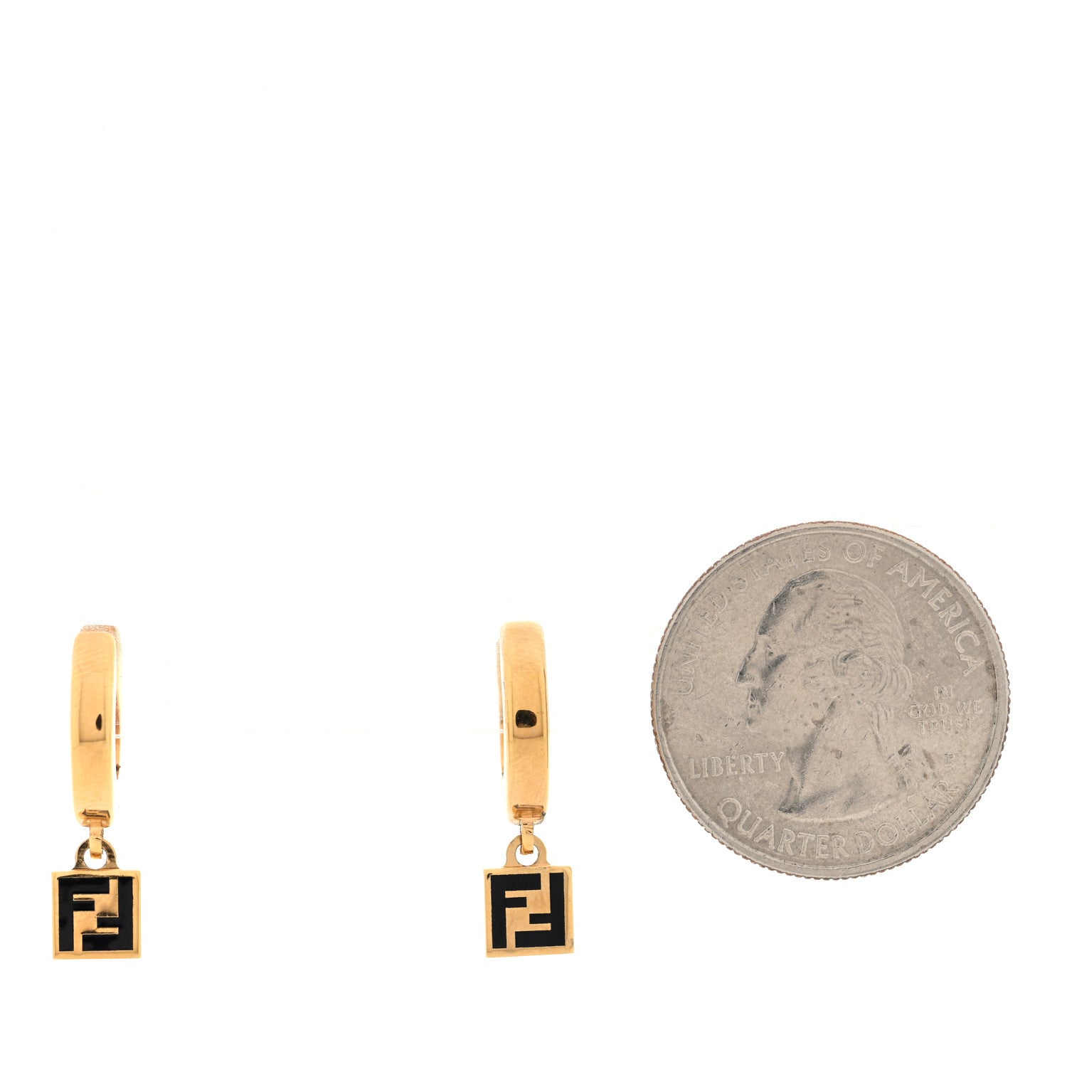 Fendi Metal Enamel FF Hoop Drop Earrings Gold Black 2 of 5