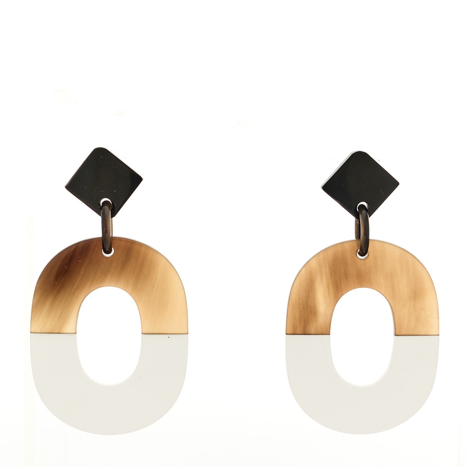 Hermes Buffalo Horn Lacquered Wood Isthme Earrings White 1 of 4