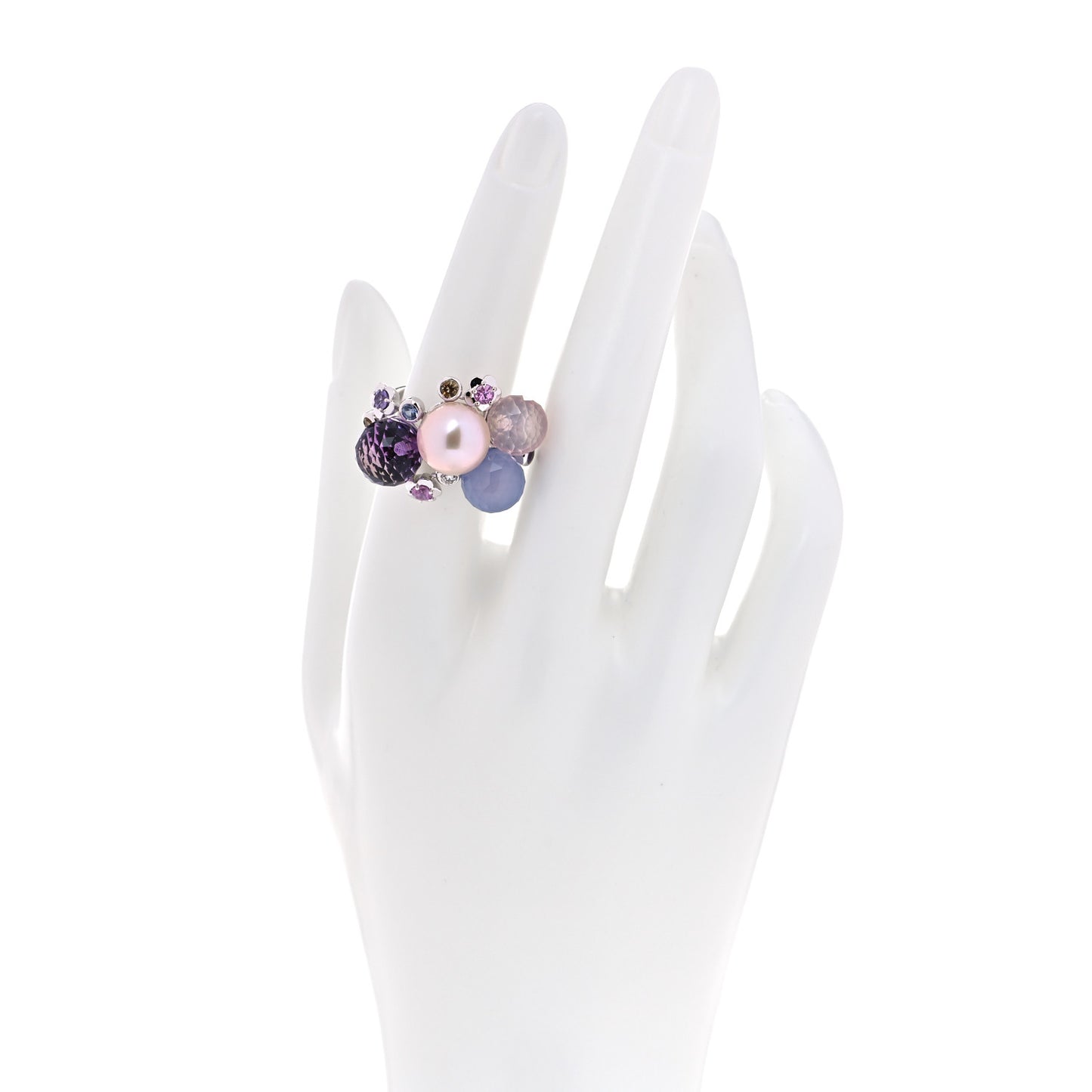 18K White Gold Diamond Gemstone Pearl Large Mademoiselle Ring 55 7.25