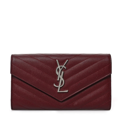 Saint Laurent Grain De Poudre Matelasse Chevron Monogram Flap Wallet Palissandre 1 of 7