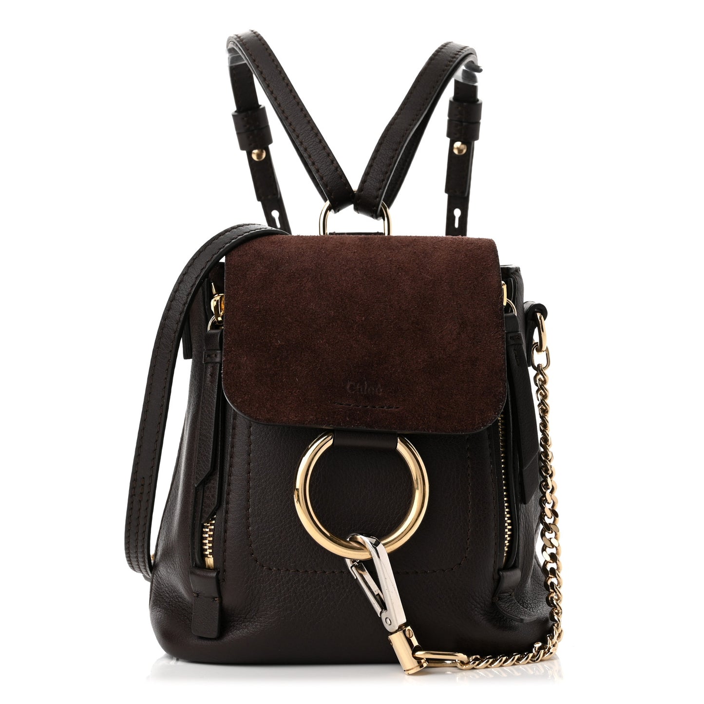 Suede Calfskin Mini Faye Backpack Carbon Brown