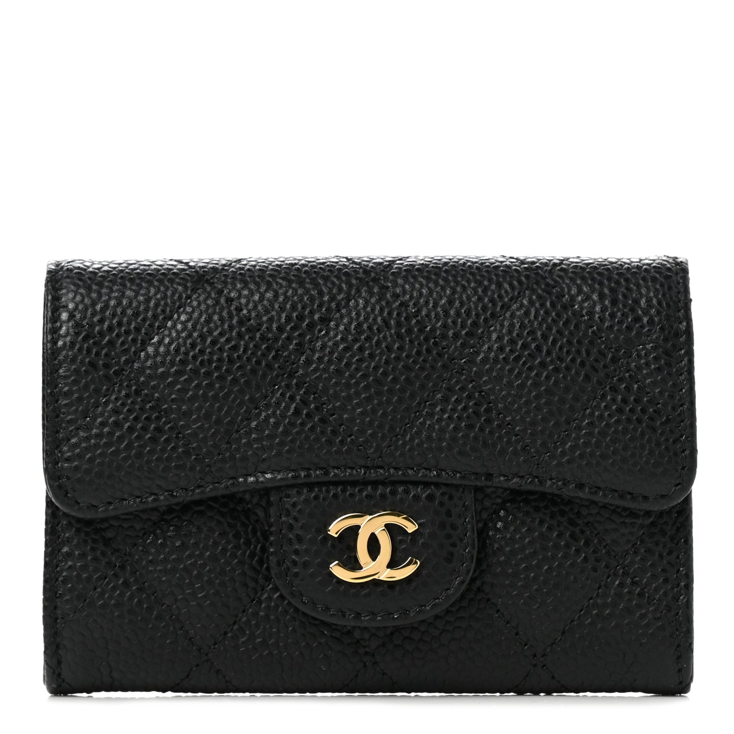 Caviar Quilted Flap Card Holder Black