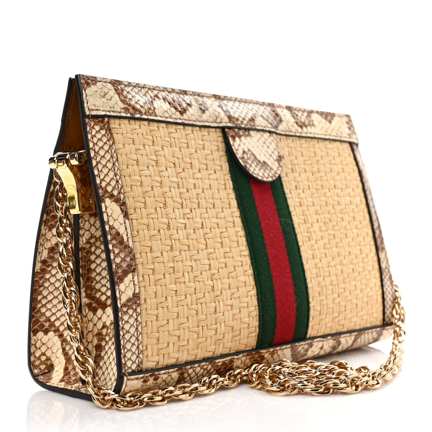 Gucci Raffia Elaphe GG Small Ophidia Chain Shoulder Bag Natural Cream Brown 3 of 9