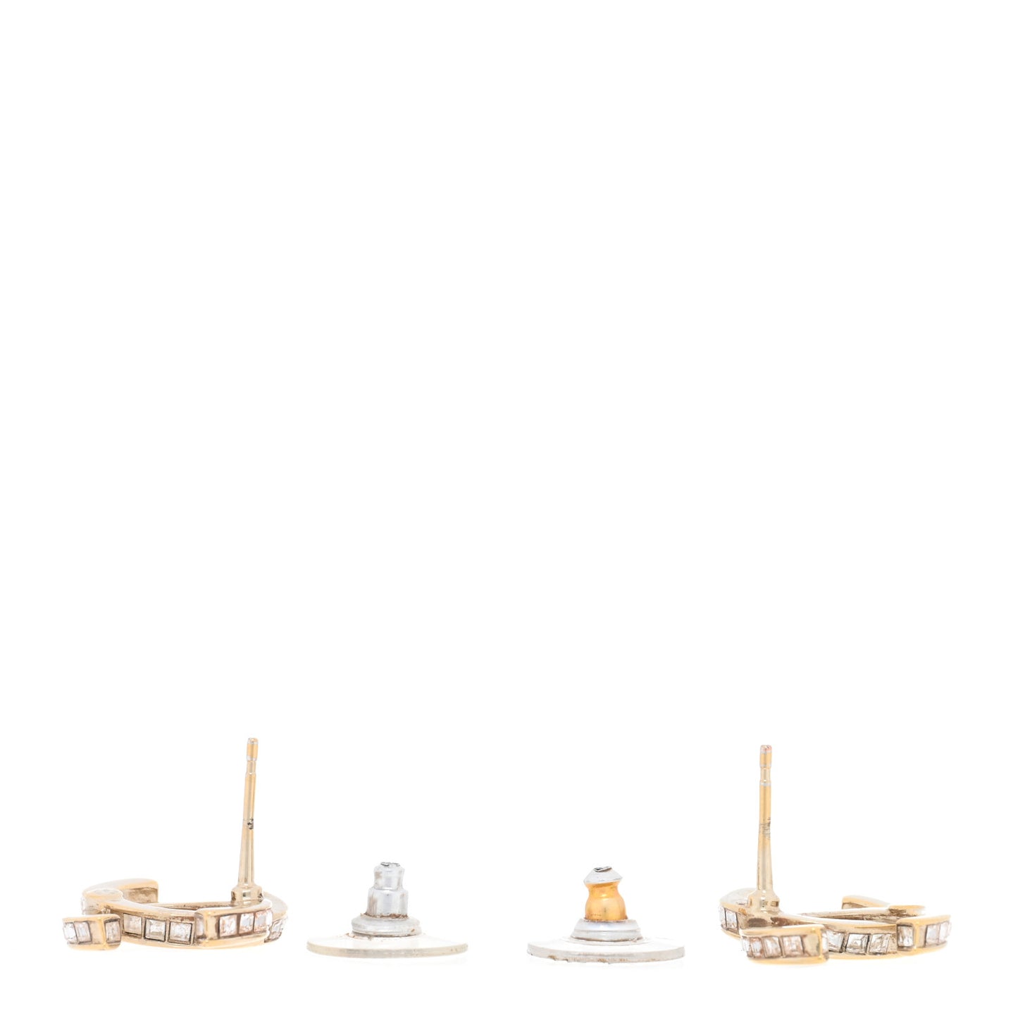 Metal Baguette Crystal CC Earrings Gold