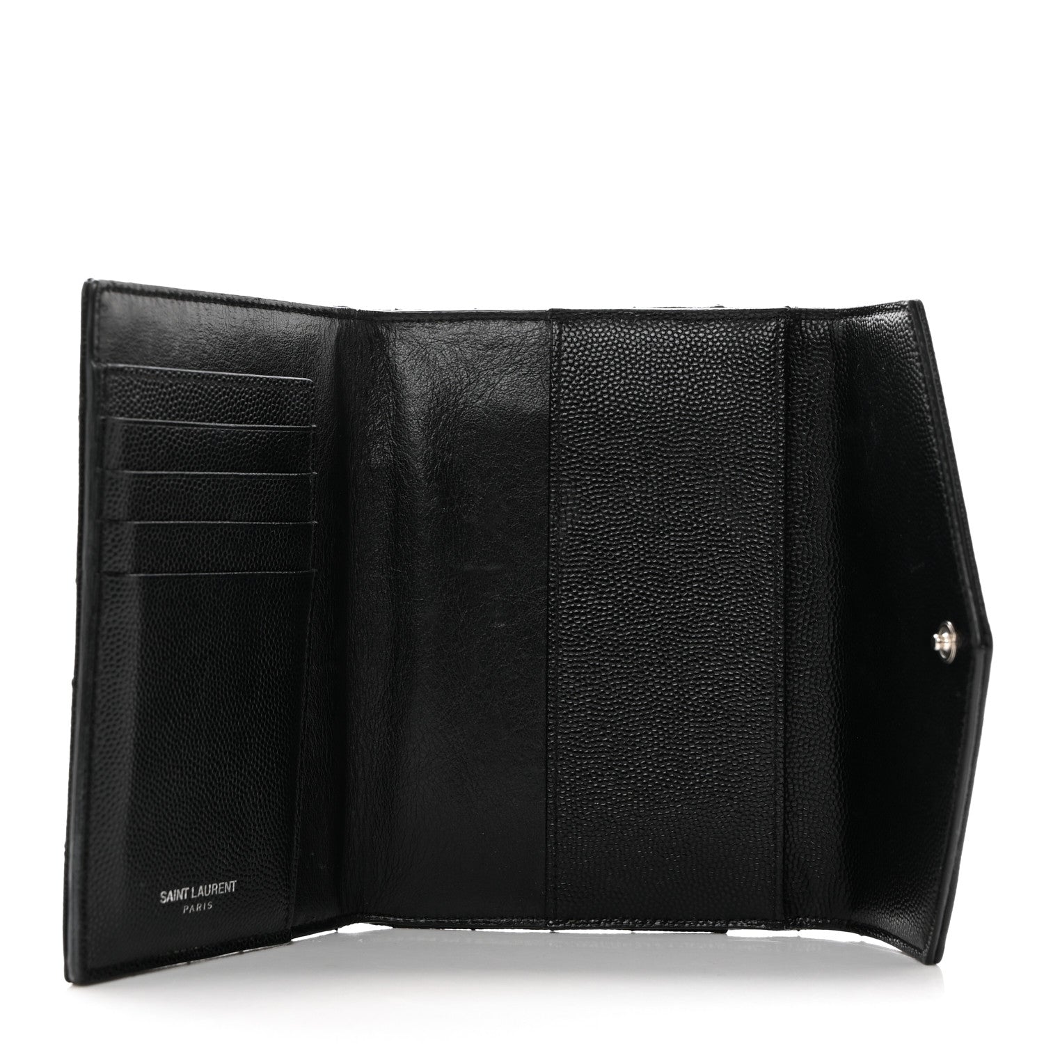 Saint Laurent Grain De Poudre Matelasse Chevron Small Monogram Passport Case Black 5 of 8