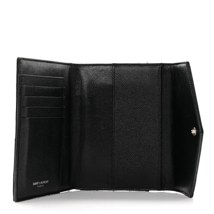 Saint Laurent Grain De Poudre Matelasse Chevron Small Monogram Passport Case Black 5 of 8