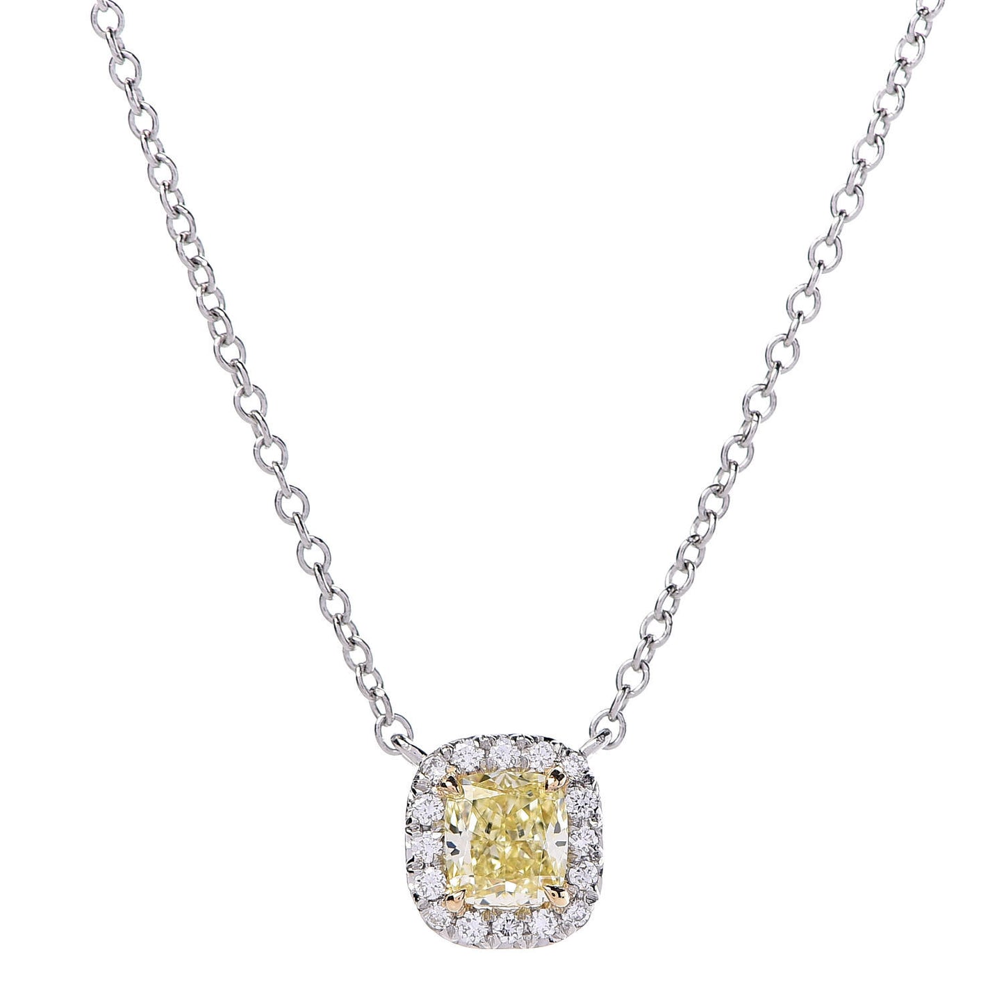 Platinum 18K Yellow Gold Fancy Intense Yellow Diamond .34ct Mini Soleste Pendant Necklace