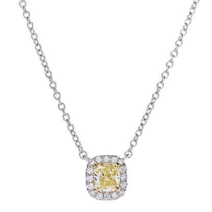 Tiffany Platinum 18K Yellow Gold Fancy Intense Yellow Diamond .34ct Mini Soleste Pendant Necklace 4 of 6