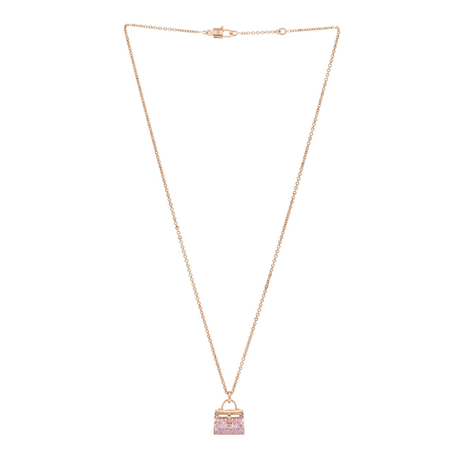 Hermes 18K Rose Gold Pink Sapphire Kelly Amulettes Pendant Necklace 3 of 5