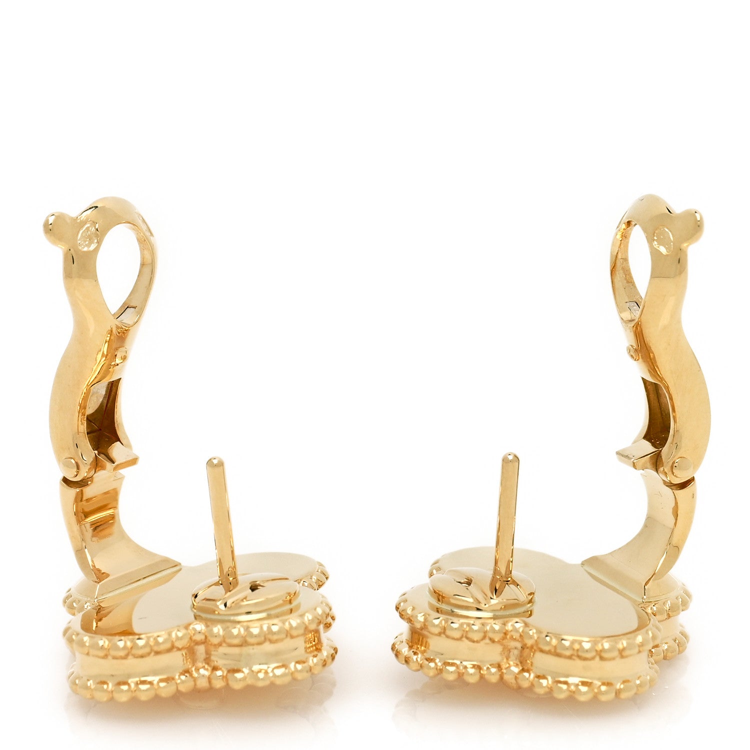 Van Cleef & Arpels 18K Yellow Gold Guilloche Vintage Alhambra Earrings 3 of 6