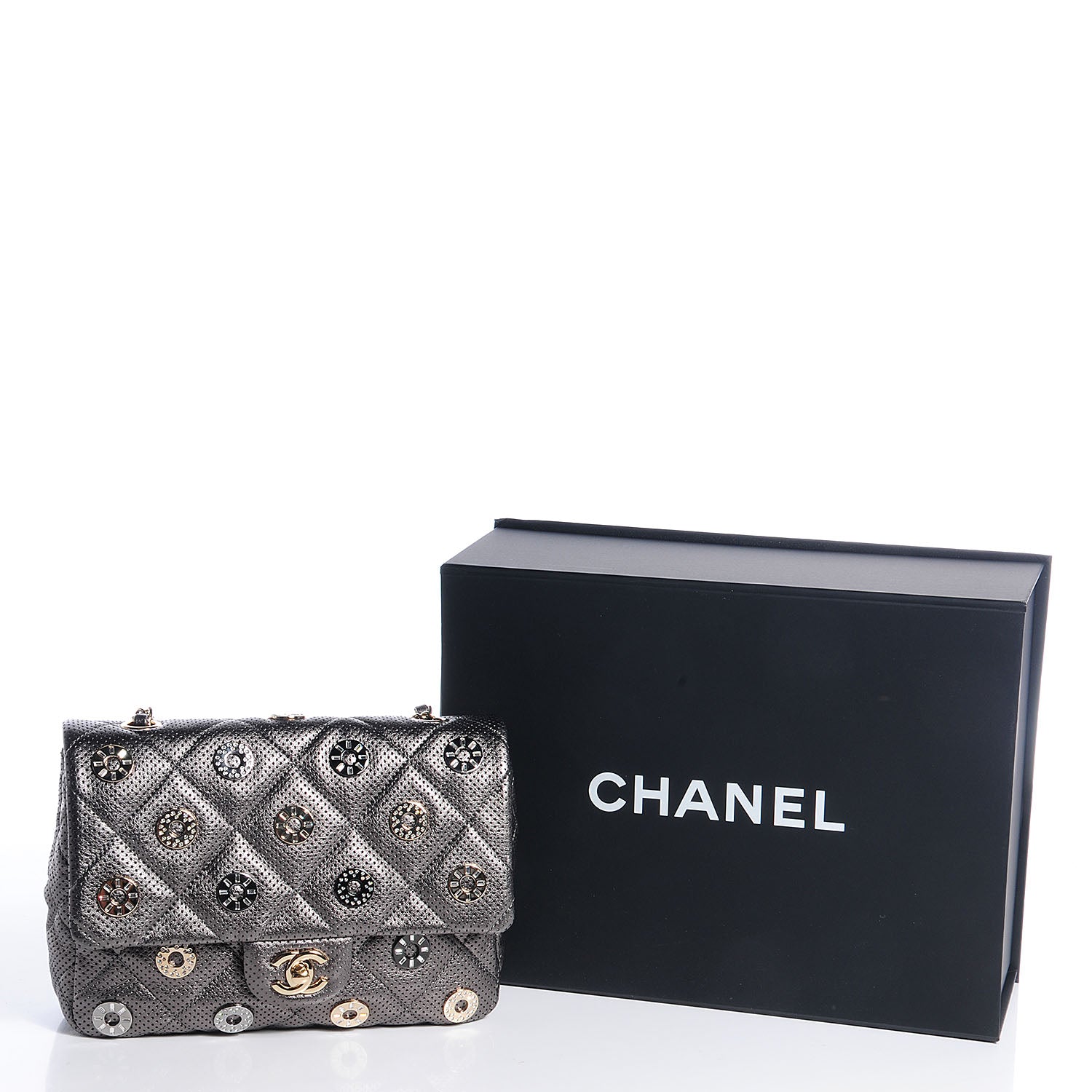 Chanel Perforated Metallic Lambskin Small CC Medals Flap Grey 4 of 9