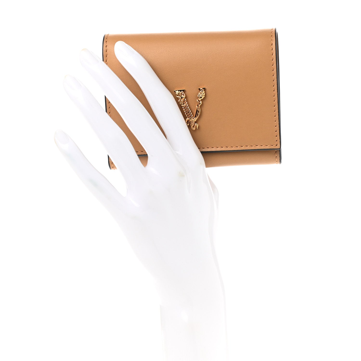 Versace Vitello Virtus Tri-Fold Wallet Caramel 2 of 8