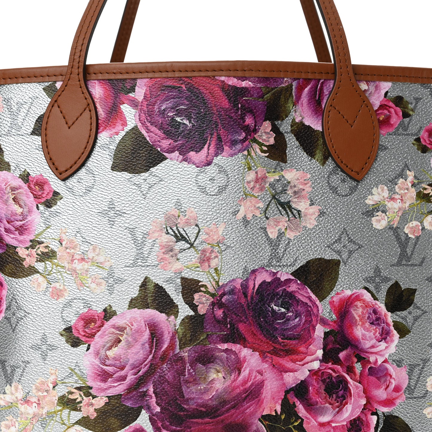 Metallic Monogram LV Garden Neverfull MM Silver