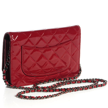 Chanel Patent Quilted Wallet On Chain WOC Red 3 of 8
