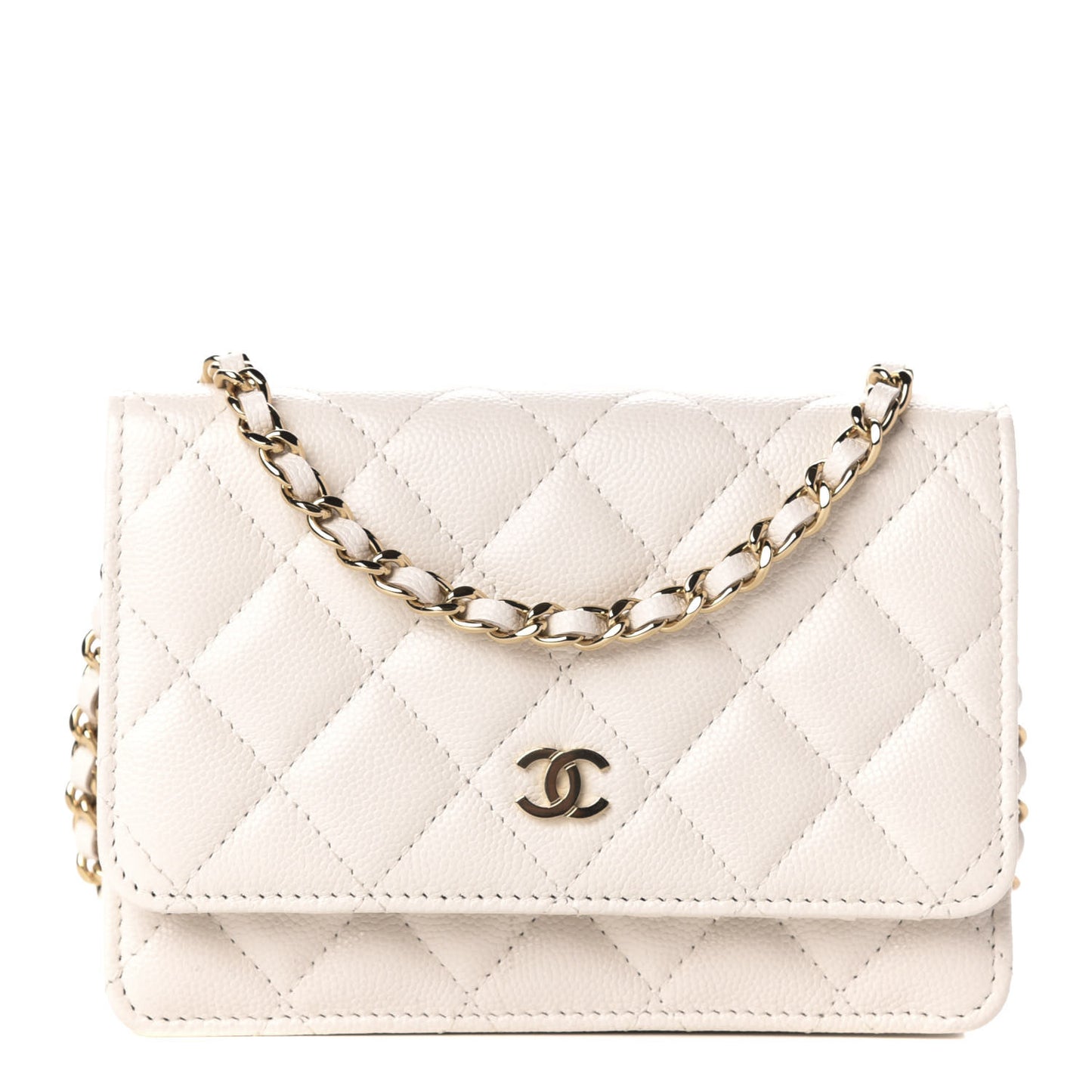 Caviar Quilted Mini Wallet On Chain WOC White