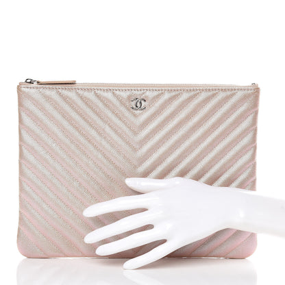 Chanel Iridescent Caviar Chevron Quilted Medium Cosmetic Case Light Gold 2 of 10