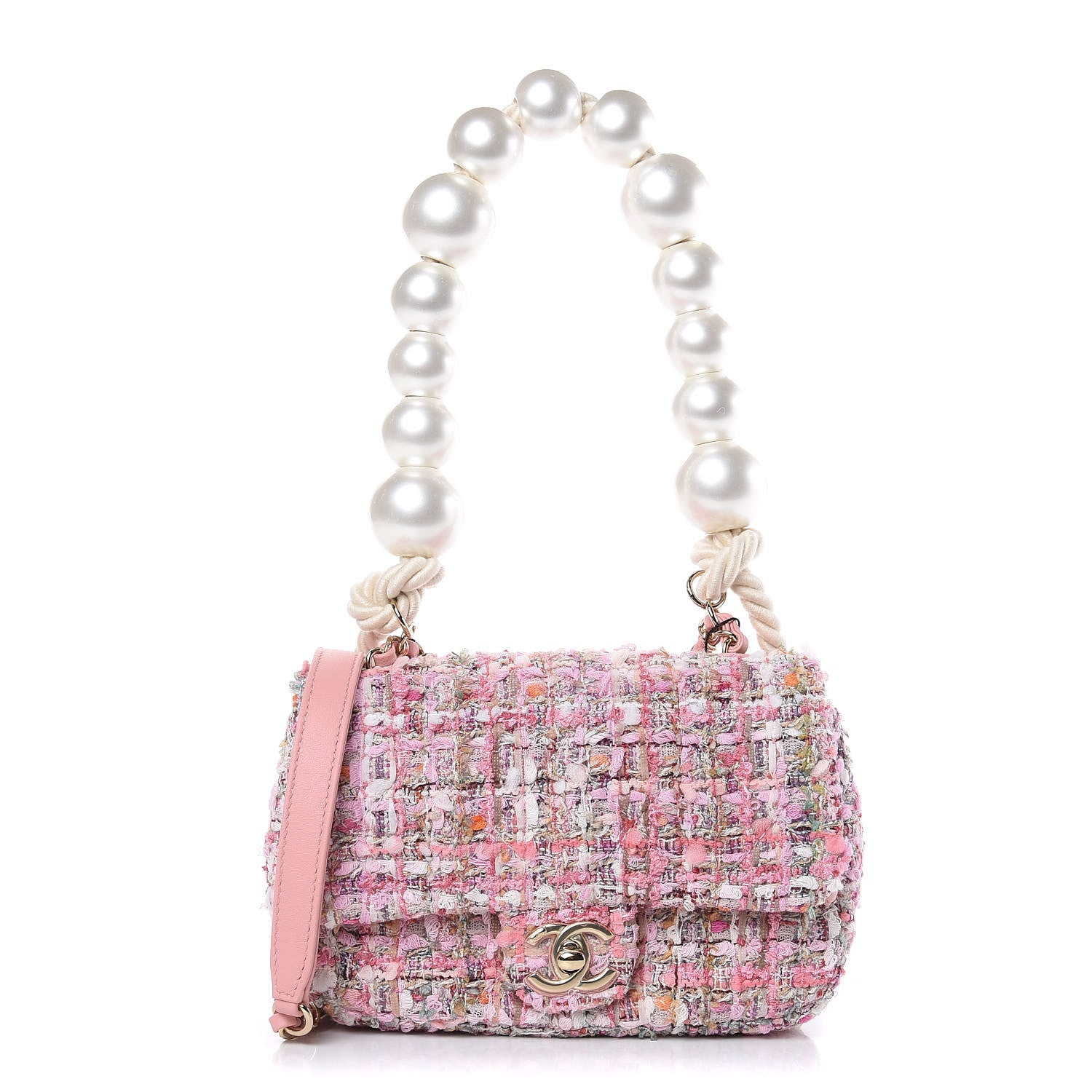 Chanel Tweed Mini Pearl Handle Flap Pink Beige Orange Ecru 1 of 9