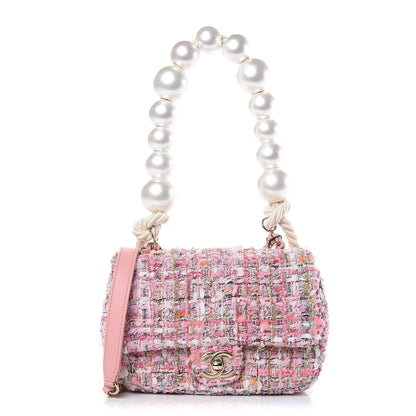 Chanel Tweed Mini Pearl Handle Flap Pink Beige Orange Ecru 1 of 9