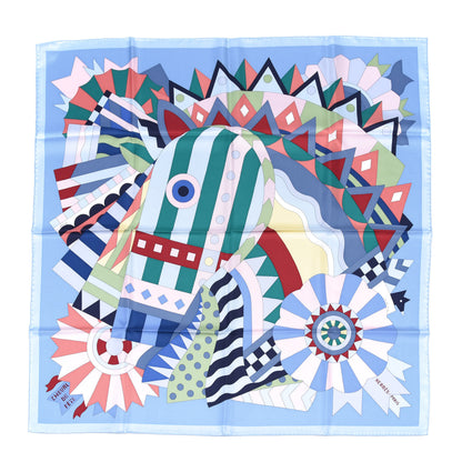 Hermes Silk Cheval de Fette Scarf 90 Bleu Ciel Vert Rose 1 of 6