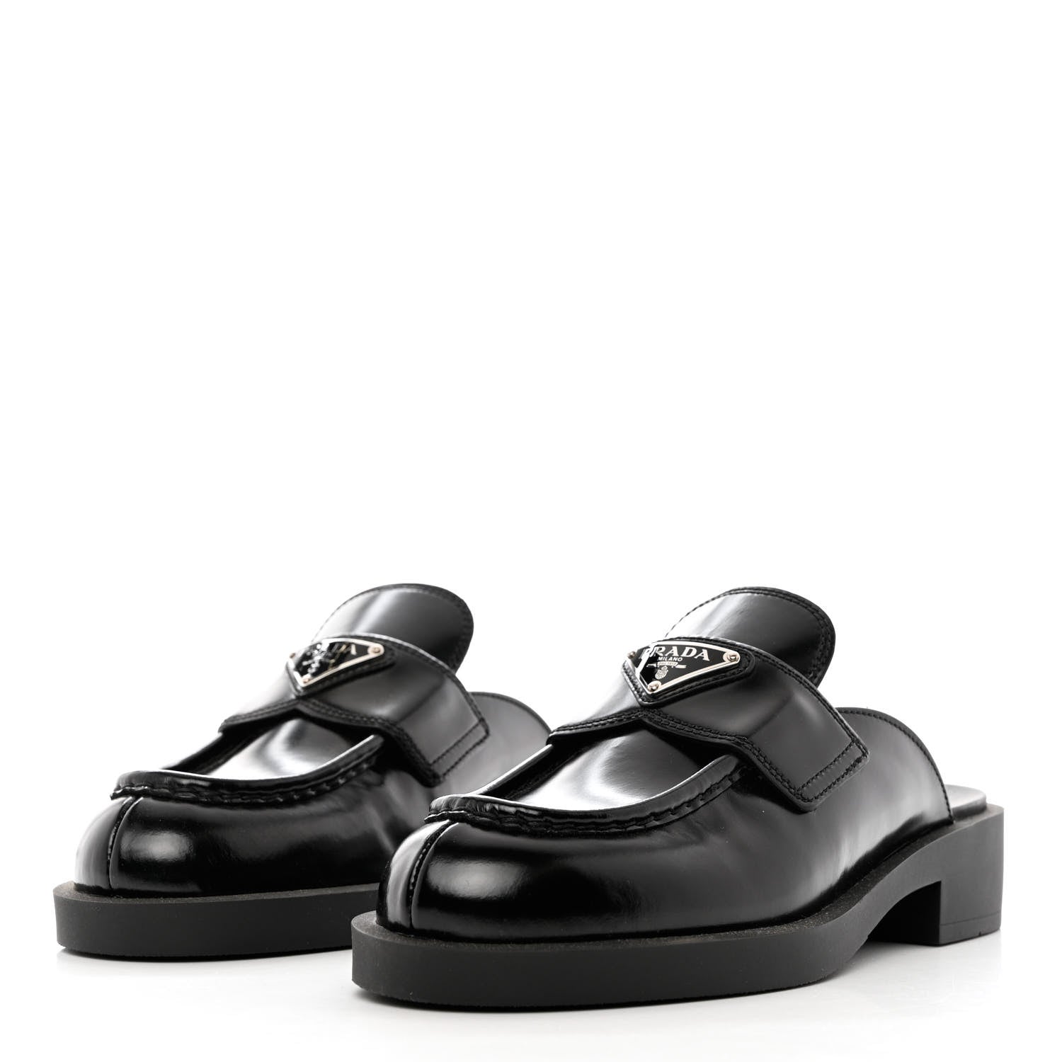 Prada Spazzolato Triangle 40mm Loafer Mules 37.5 Black 3 of 10
