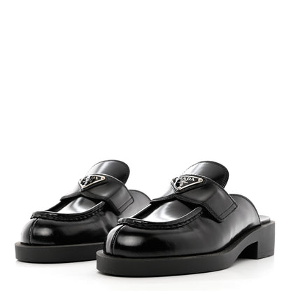 Prada Spazzolato Triangle 40mm Loafer Mules 37.5 Black 3 of 10