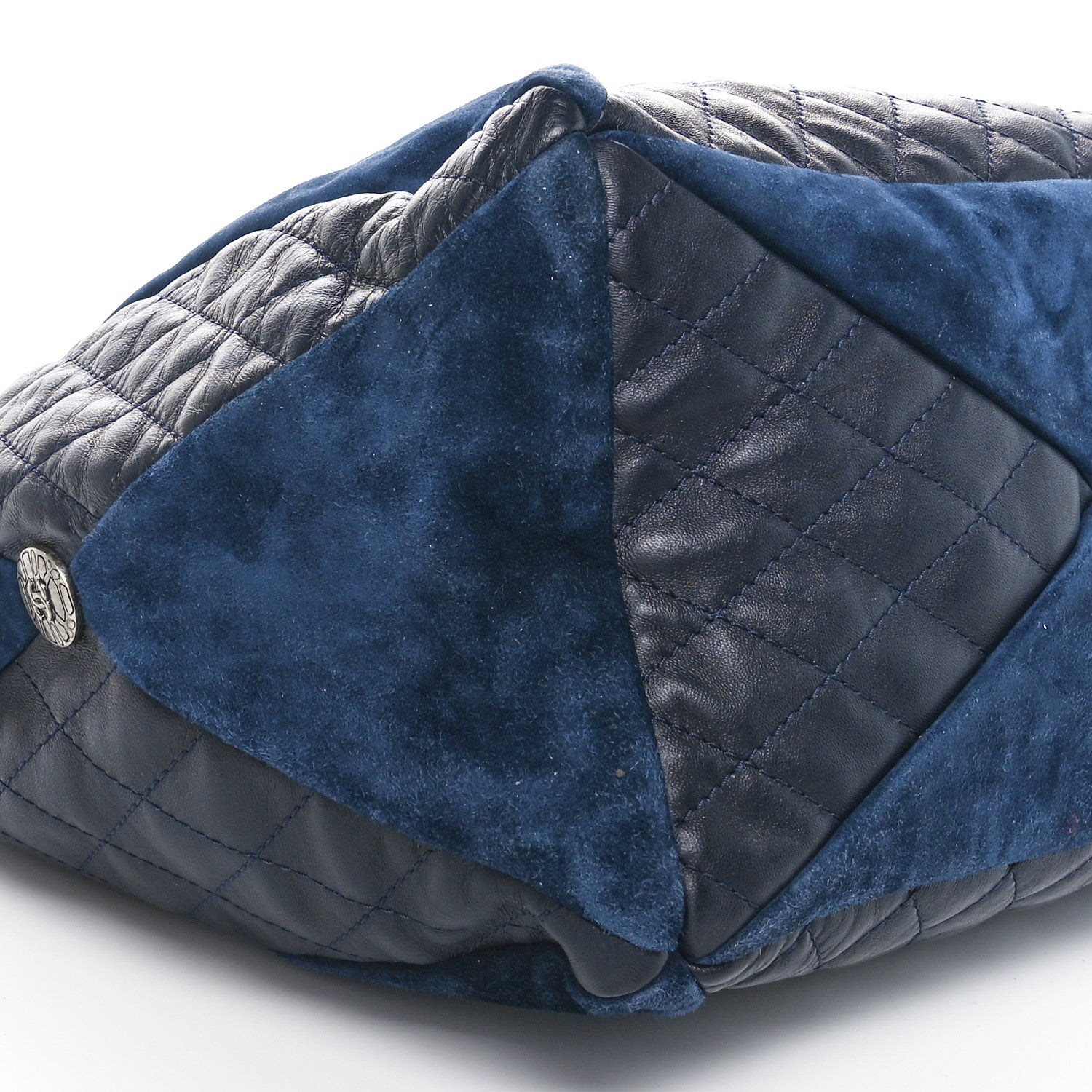 Chanel Goatskin Suede Calfskin Quilted Patchwork Drawstring Bag Blue 9 of 11