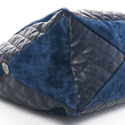 Chanel Goatskin Suede Calfskin Quilted Patchwork Drawstring Bag Blue 9 of 11