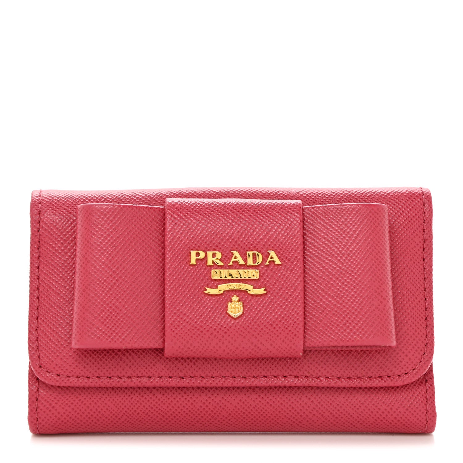 Prada Saffiano Fiocco Bow Metal 6 Key Holder Peonia 1 of 8