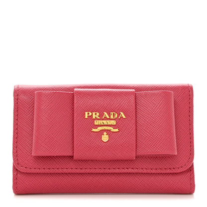 Prada Saffiano Fiocco Bow Metal 6 Key Holder Peonia 1 of 8