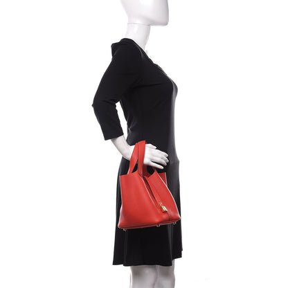 Hermes Taurillon Clemence Picotin Lock 18 PM Rouge Tomate 2 of 10