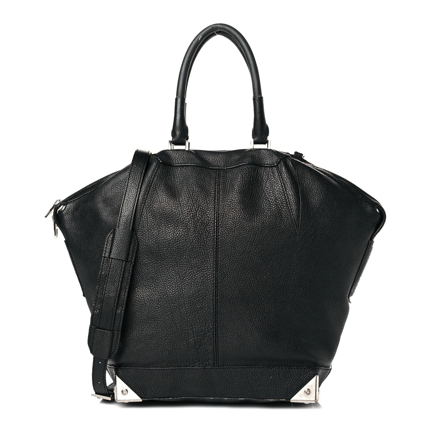 Pebbled Calfskin Large Emile Black Silver Hardware
