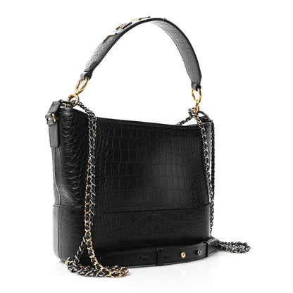 Chanel Crocodile Embossed Calfskin Medium Gabrielle Cocodile Hobo Black 3 of 10