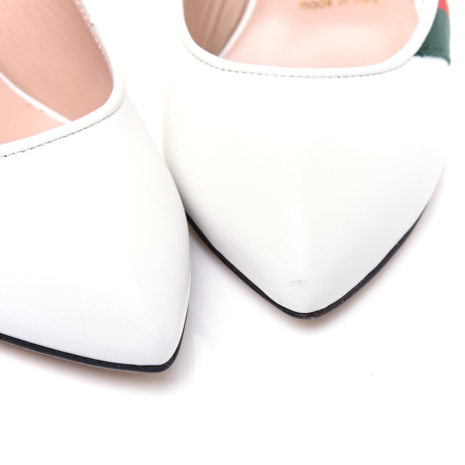 Gucci Malaga Kid Web Sylvie High Heel Slingback Pumps 35 White 10 of 11